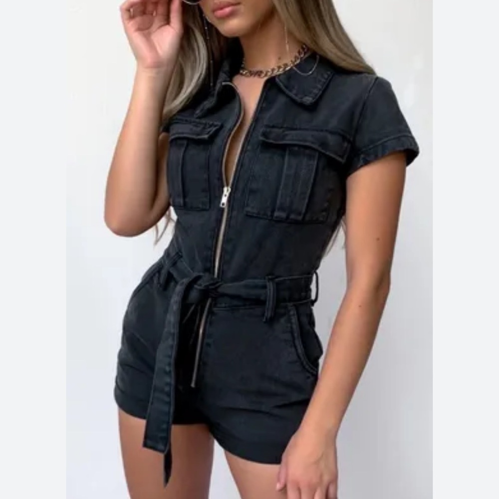White fox denim romper